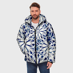 Куртка зимняя мужская Стилизованные цветы абстракция синее-белый, цвет: 3D-светло-серый — фото 2