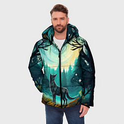 Куртка зимняя мужская Волк в ночном лесу фолк-арт, цвет: 3D-светло-серый — фото 2