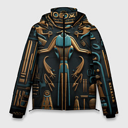 Куртка зимняя мужская Орнамент в стиле египетской иероглифики, цвет: 3D-черный