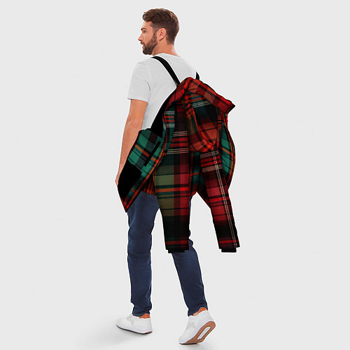 Мужская зимняя куртка Красно-зелёная шотландская клетка / 3D-Черный – фото 5