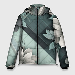 Куртка зимняя мужская Мятная клетка и цветы, цвет: 3D-светло-серый
