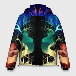 Куртка зимняя мужская Звёздная ночь в сказочном лесу, цвет: 3D-красный