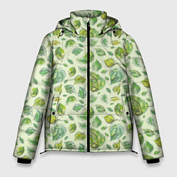 Куртка зимняя мужская Акварельные листья с узором, цвет: 3D-светло-серый