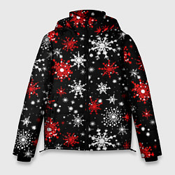 Куртка зимняя мужская Белые и красные снежинки на черном фоне - нейросет, цвет: 3D-светло-серый