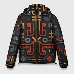 Куртка зимняя мужская Абстрактный паттерн в славянском стиле на тёмном ф, цвет: 3D-светло-серый