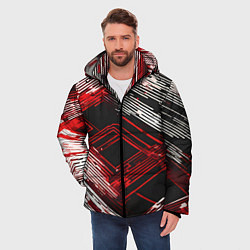 Куртка зимняя мужская Киберпанк линии белые и красные, цвет: 3D-черный — фото 2