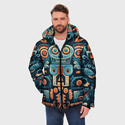 Куртка зимняя мужская Симметричный абстрактный паттерн в ацтекском стиле, цвет: 3D-черный — фото 2