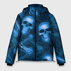 Куртка зимняя мужская Синие черепа и кости, цвет: 3D-светло-серый