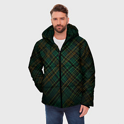 Куртка зимняя мужская Тёмно-зелёная диагональная клетка в шотландском ст, цвет: 3D-красный — фото 2