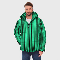 Куртка зимняя мужская Абстракция полосы зелёные, цвет: 3D-черный — фото 2
