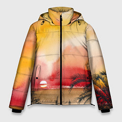 Куртка зимняя мужская Тропический закат акварель, цвет: 3D-красный