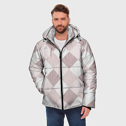 Куртка зимняя мужская Геометрический светло коричневый узор квадраты, цвет: 3D-светло-серый — фото 2