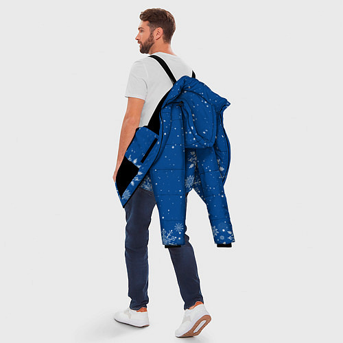 Мужская зимняя куртка Текстура снежинок на синем фоне / 3D-Черный – фото 5