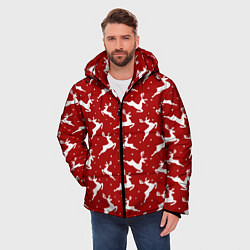 Куртка зимняя мужская Красный паттерн с новогодними оленями, цвет: 3D-красный — фото 2