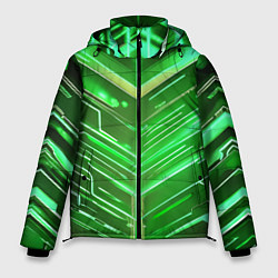 Куртка зимняя мужская Зелёные неон полосы киберпанк, цвет: 3D-светло-серый