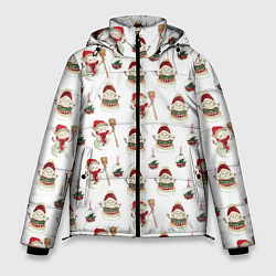 Куртка зимняя мужская Новогодние снеговики, цвет: 3D-красный