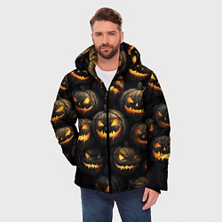 Куртка зимняя мужская Зловещие хэллоуинские тыквы, цвет: 3D-черный — фото 2