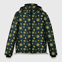 Куртка зимняя мужская Декоративные снежинки с золотым блеском, цвет: 3D-черный