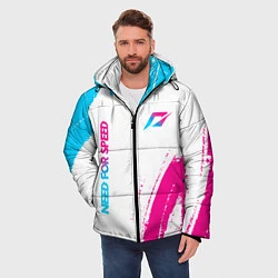 Куртка зимняя мужская Need for Speed neon gradient style вертикально, цвет: 3D-черный — фото 2