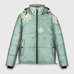 Куртка зимняя мужская Снежинки и звезды на матно зеленем, цвет: 3D-светло-серый