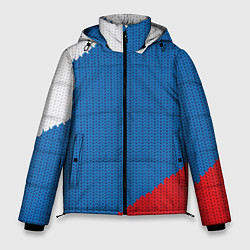 Куртка зимняя мужская Белый синий красный вязаный фон, цвет: 3D-светло-серый