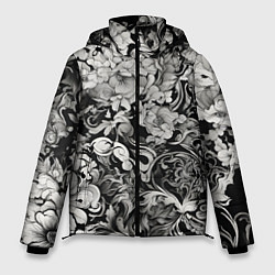 Куртка зимняя мужская Чёрно белый цветочны узор, цвет: 3D-светло-серый