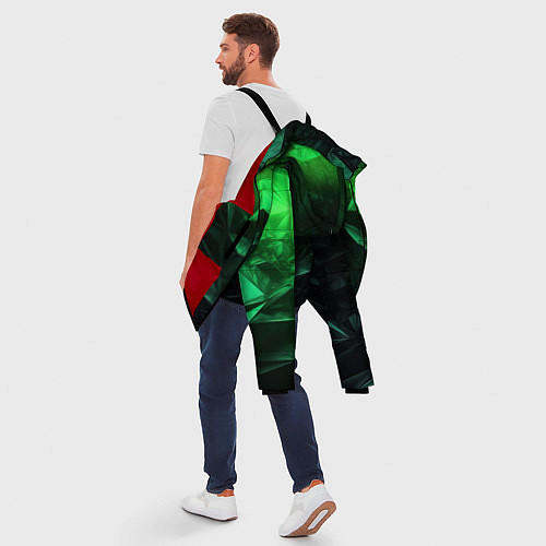 Мужская зимняя куртка Глубина зеленого абстракции / 3D-Красный – фото 5