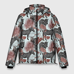 Куртка зимняя мужская Зебры в пальмах, цвет: 3D-черный