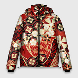 Куртка зимняя мужская Японские хризантемы с сакурой, цвет: 3D-светло-серый