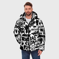 Куртка зимняя мужская Билли Айлиш автографы черно белый, цвет: 3D-черный — фото 2