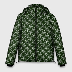 Куртка зимняя мужская Паттерн снежинки тёмно-зелёный, цвет: 3D-черный