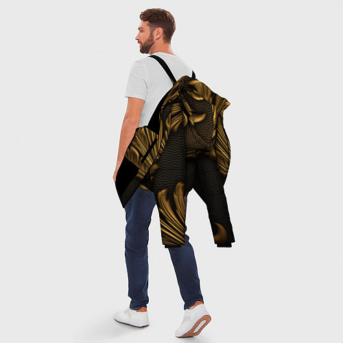 Мужская зимняя куртка Золотые узоры листья объемные / 3D-Черный – фото 5