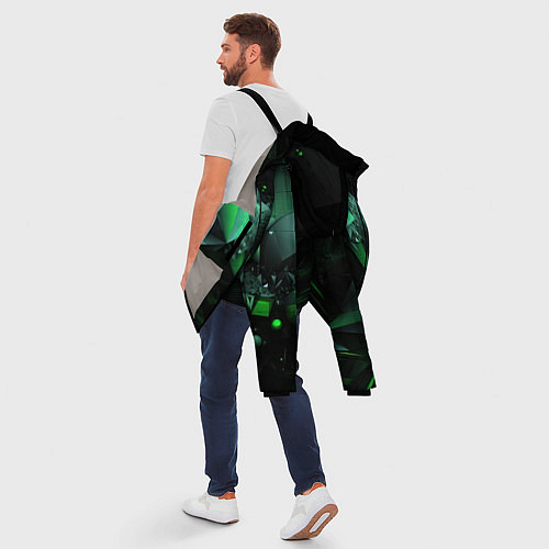 Мужская зимняя куртка Геометрическая текстурная зеленая абстракция / 3D-Светло-серый – фото 5