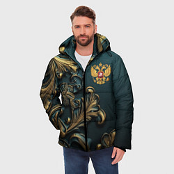 Куртка зимняя мужская Герб России и бирюзовый фон, цвет: 3D-светло-серый — фото 2