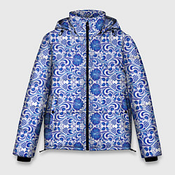 Куртка зимняя мужская Гжельская роспись, цвет: 3D-черный