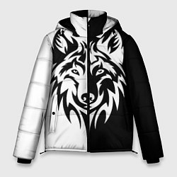 Куртка зимняя мужская Волк чёрно-белый, цвет: 3D-светло-серый