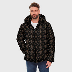 Куртка зимняя мужская Узор из персиковых снежинок на черном, цвет: 3D-черный — фото 2