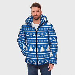 Куртка зимняя мужская Синий свитер с новогодними оленями, цвет: 3D-красный — фото 2