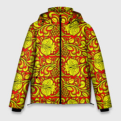 Куртка зимняя мужская Хохломская роспись золотистые цветы и ягоды на кра, цвет: 3D-светло-серый