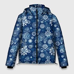 Куртка зимняя мужская Snowflakes on a blue background, цвет: 3D-черный