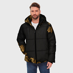 Куртка зимняя мужская Золотые объемные листья на черном, цвет: 3D-черный — фото 2