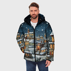 Куртка зимняя мужская Новогодний городок ночной, цвет: 3D-черный — фото 2
