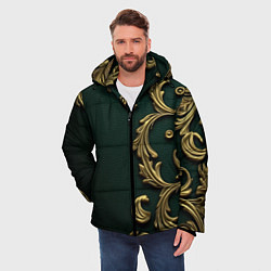 Куртка зимняя мужская Лепнина золотые узоры на зеленой ткани, цвет: 3D-черный — фото 2