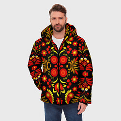 Куртка зимняя мужская Хохломской народный орнамент - Россия, цвет: 3D-светло-серый — фото 2