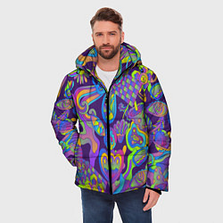 Куртка зимняя мужская Психоделические цветы, цвет: 3D-черный — фото 2