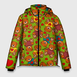 Куртка зимняя мужская Маленькие мишки и сердечки, цвет: 3D-красный