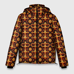Куртка зимняя мужская Оранжевый деревянный абстрактный паттерн, цвет: 3D-черный