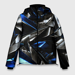 Куртка зимняя мужская Синие и серебряные вставки абстракции, цвет: 3D-черный