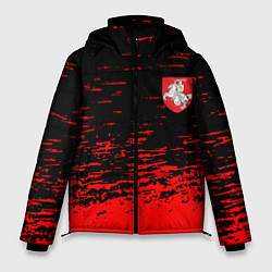 Куртка зимняя мужская Герб Белоруссии краски красные, цвет: 3D-черный