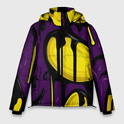 Куртка зимняя мужская Желтые яркие пятна краски на фиолетовом, цвет: 3D-черный